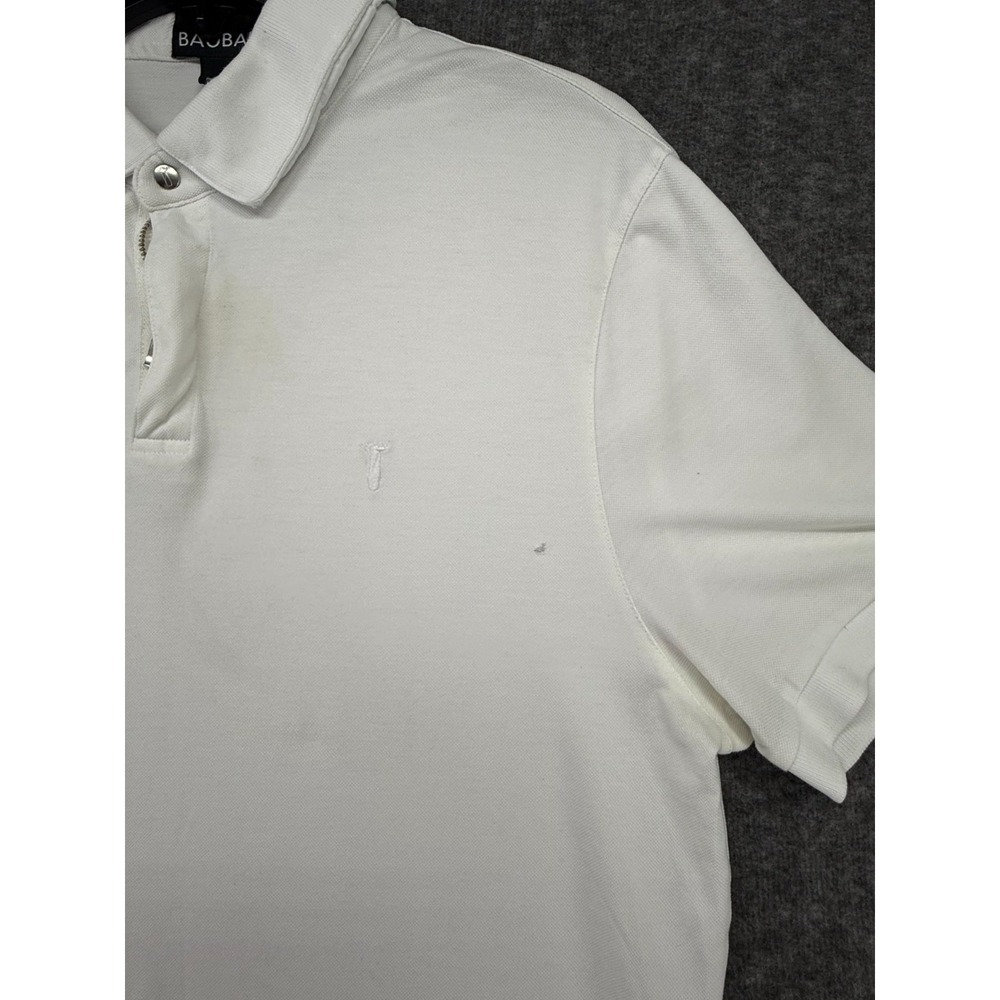 BAOBAB Mens Large White Pima Cotton Polo Shirt Modern Zipper Placket - Picture 4 of 8